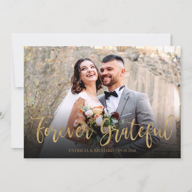 Forever Grateful Elegante Foto Hochzeit Vielen Dan Karte (Vorderseite)