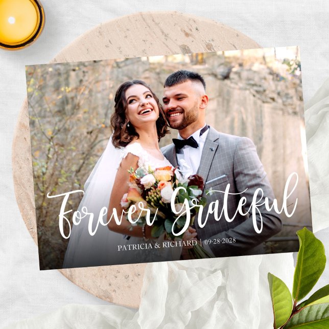 Forever Grateful Elegante Foto Hochzeit Vielen Dan Postkarte (Von Creator hochgeladen)