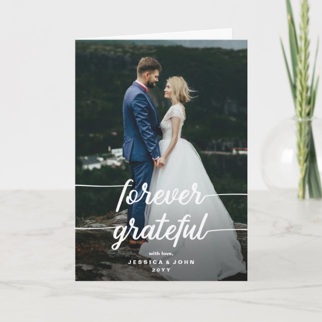 Forever Grateful Rustic 2 Foto Wedding Vielen Dank Karte (Vorderseite)