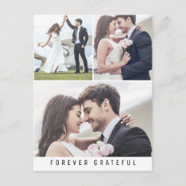 Forever Grateful Simple 3 Foto Wedding Vielen Dank Postkarte