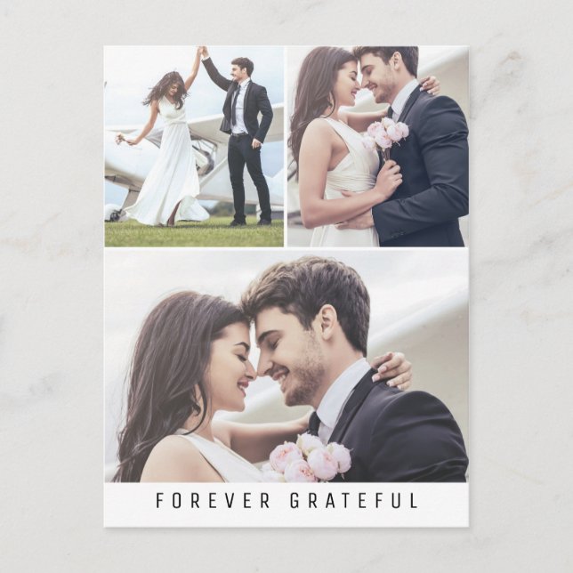 Forever Grateful Simple 3 Foto Wedding Vielen Dank Postkarte (Vorderseite)