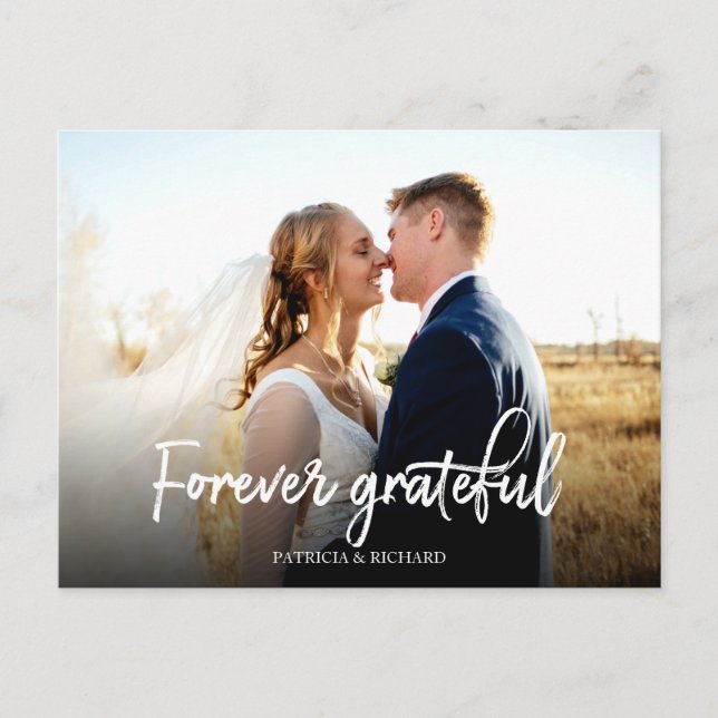 Forever Grateful stylish Wedding Danke Foto Postkarte (Vorderseite)