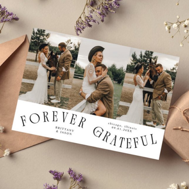 Forever Grateful White Wedding Multi Photo  Dankeskarte (Von Creator hochgeladen)
