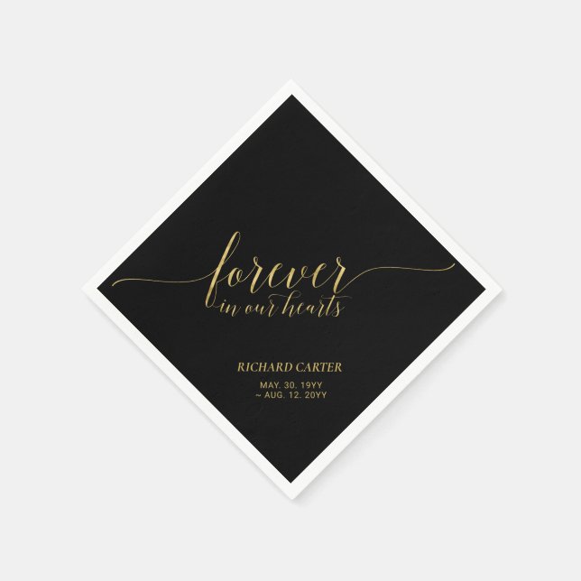 Forever Hearts | Elegantes Gold Script Memorial Na Serviette (Ecke)