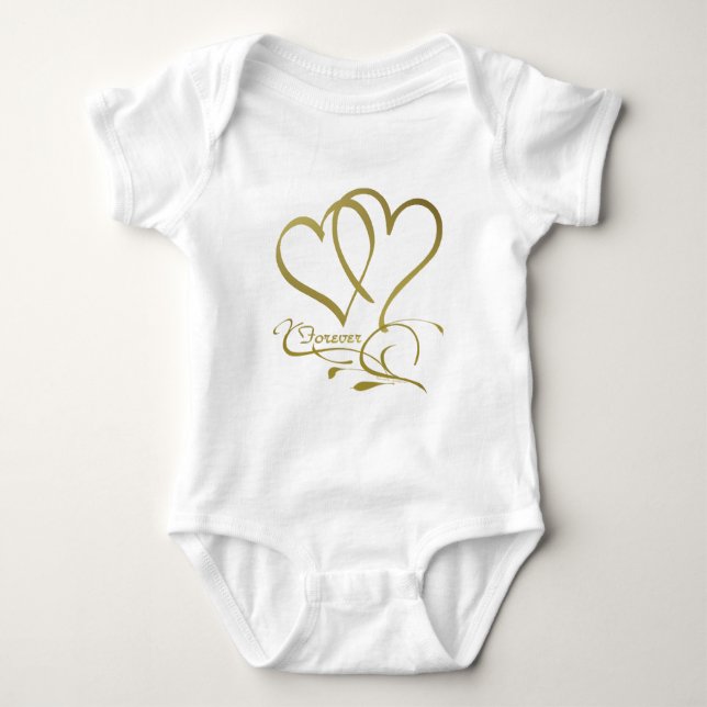 Forever Hearts Gold bearbeitbare Hintergrundfarben Baby Strampler (Vorderseite)