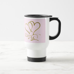 Forever Hearts Gold bearbeitbare Hintergrundfarben Reisebecher