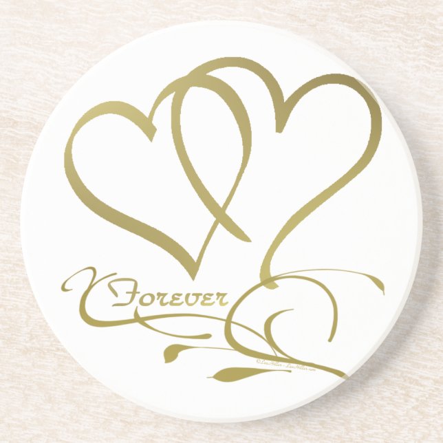 Forever Hearts Gold bearbeitbare Hintergrundfarben Sandstein Untersetzer (Vorne)