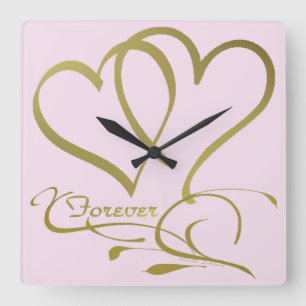 Forever Hearts Gold editierbare Hintergrundfarben Quadratische Wanduhr