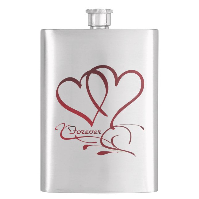 Forever Hearts Red on White Flachmann (Vorderseite)