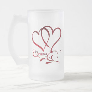 Forever Hearts Rot auf Weiß Mattglas Bierglas