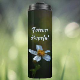 Forever Hoffful White Daisy auf Dunkelgrün Thermosbecher