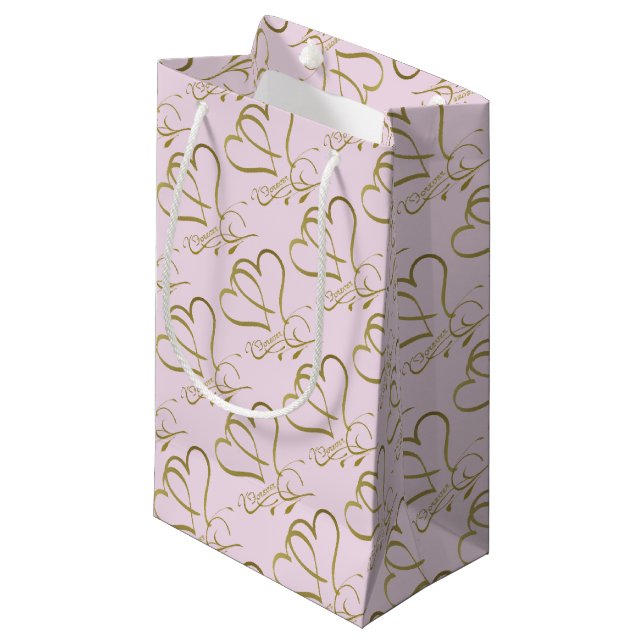 Forever Hört Gold auf Rosa Kleine Geschenktüte (Vorderseite Schrägansicht)