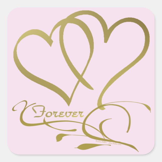 Forever Hört Gold auf Rosa Quadratischer Aufkleber (Vorderseite)