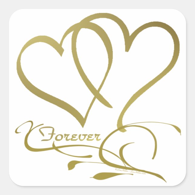 Forever Hört Gold auf Weiß Quadratischer Aufkleber (Vorderseite)