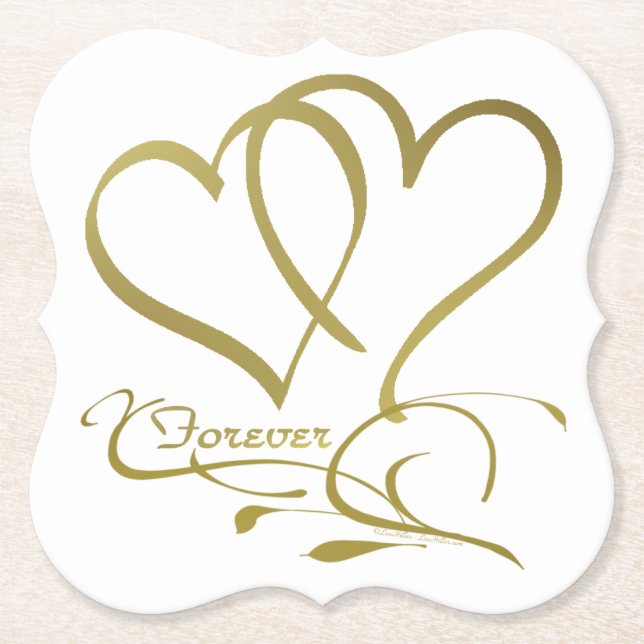 Forever Hört Gold auf Weiß Untersetzer (Vorderseite)