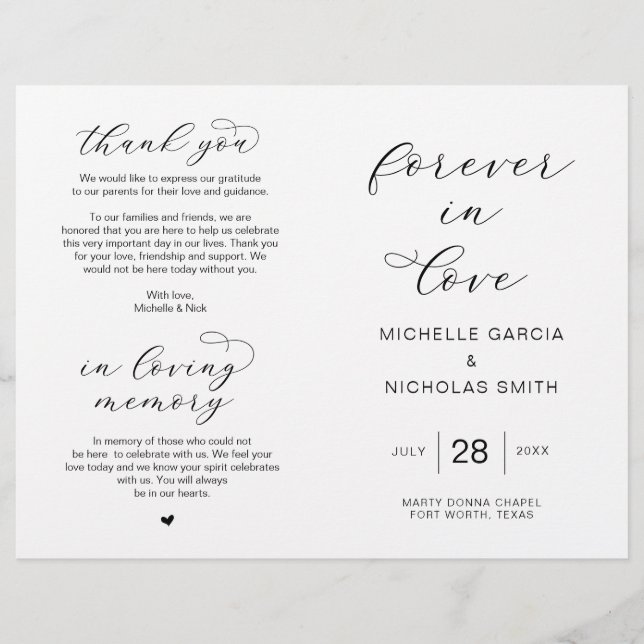 Forever In Love, Programmes De Mariage Foldable (Devant)