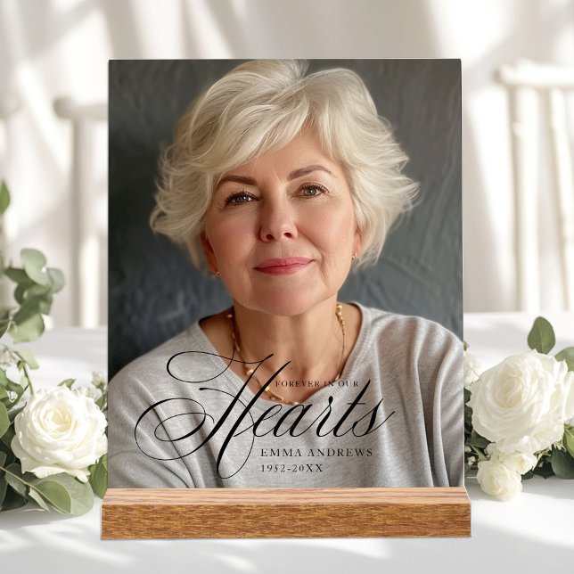 "Forever in Our Hearts" Foto Beerdigung Gedenkstät Acrylschild ("Forever in Our Hearts" Photo Funeral Memorial Acrylic Sign)