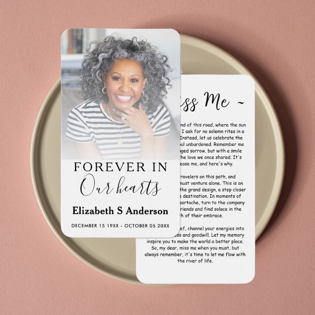 Forever in Our Hearts Funeral Photo Prayer Card (Créateur téléchargé)