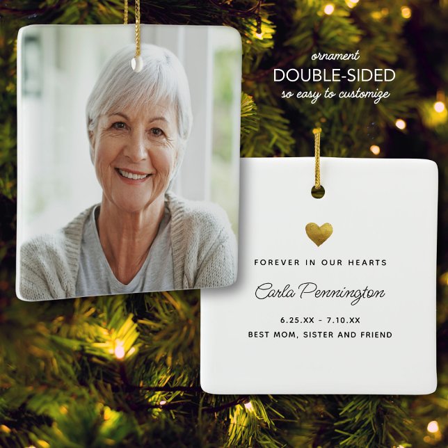 Forever in our Hearts Memorial Custom Text Photo  Keramikornament (Von Creator hochgeladen)