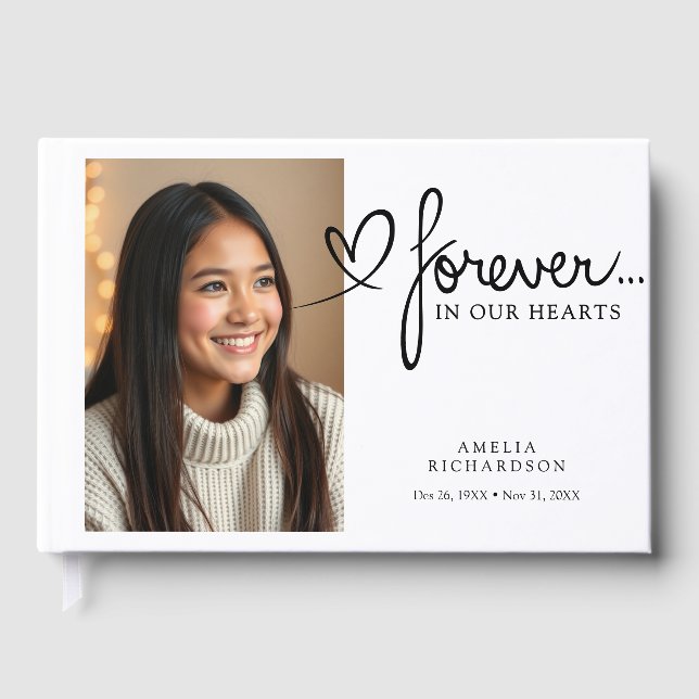 Forever In Our Hearts Modern Photo Memorial Gästebuch (Vorderseite)