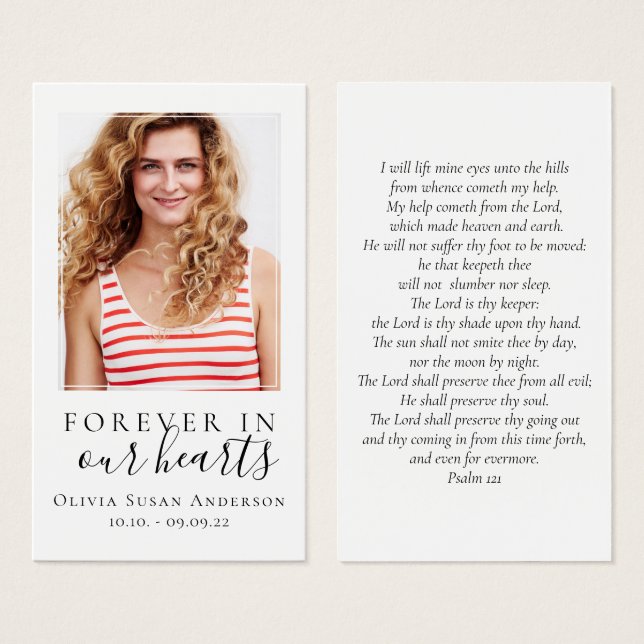 Forever in Our Hearts Photo Funeral Prayer Card (Devant & derrière)