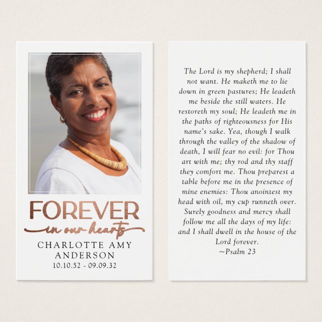 Forever in Our Hearts Photo Funeral Prayer Card (Devant & derrière)