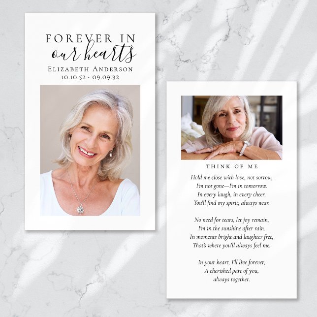 Forever in Our Hearts Photo Funeral Prayer Card (Créateur téléchargé)
