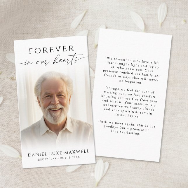 Forever In Our Hearts Photo Funeral Prayer Card Visitenkarte (Von Creator hochgeladen)