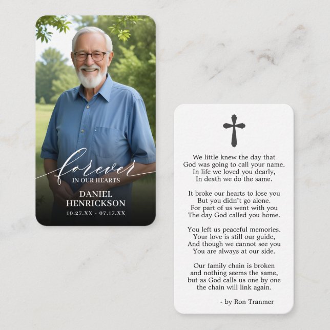 Forever in our Hearts Photo Prayer Card Visitenkarte (Vorne/Hinten)