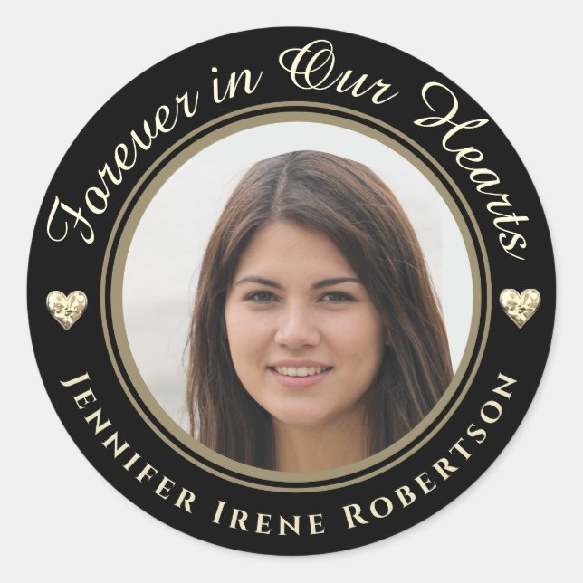 Forever in Our Hearts Photo Remembrance Runder Aufkleber (Vorderseite)