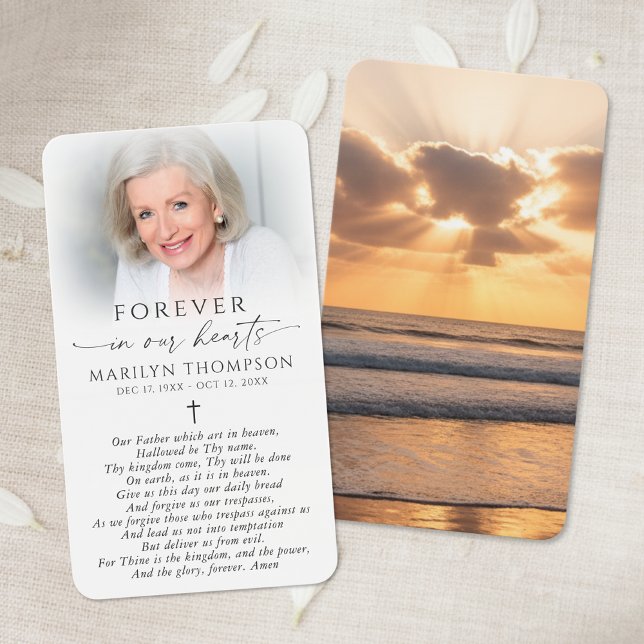 Forever in Our Hearts Sunset Photo Memorial Card (Von Creator hochgeladen)