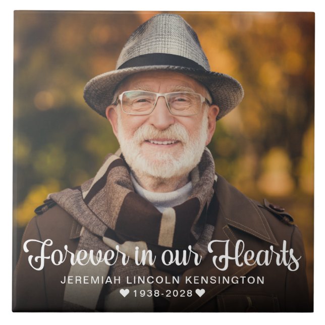 Forever in unserem Hearts Beileid Memorial Foto Fliese (Vorderseite)