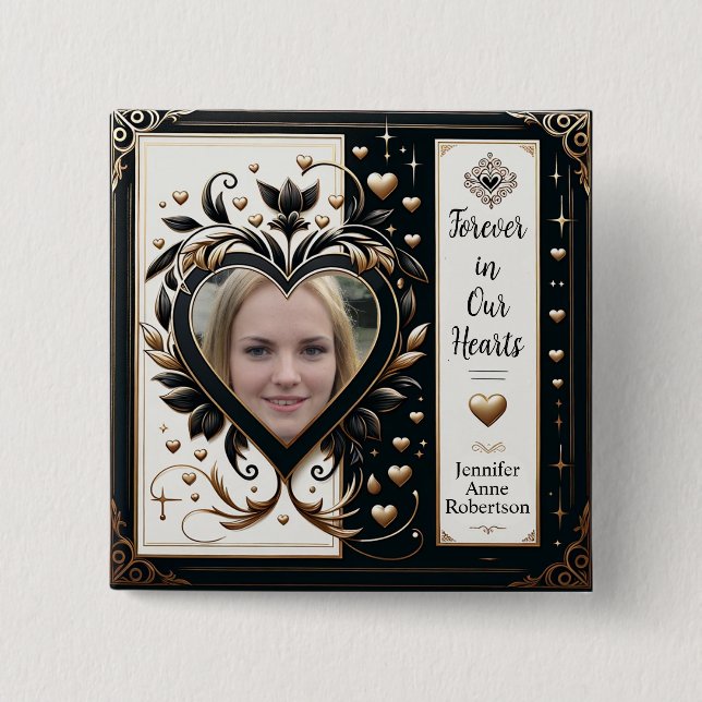 Forever in unserem Hearts Foto Memorial Button (Vorderseite)