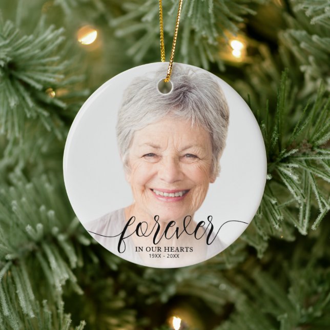 Forever in unserem Hearts Foto Memorial Keramik Ornament (Baum)