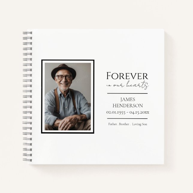 Forever in unserem Hearts Foto Memorial Notizbuch (Vorderseite)