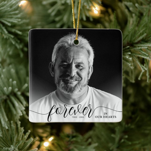 Forever in unserem Hearts Memorial Foto Keramikornament (Baum)