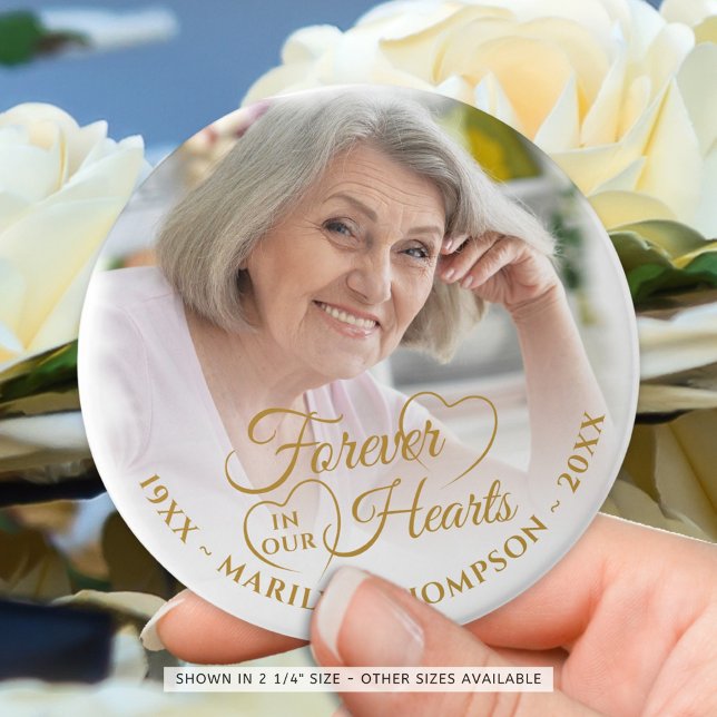 Forever in unserem Hearts Memorial Foto Name Gold Button (Von Creator hochgeladen)