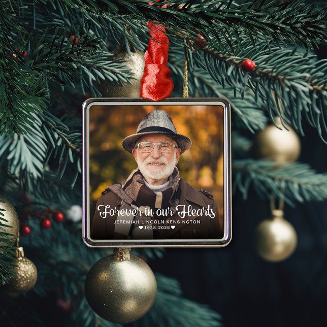 Forever in unserem Hearts Memorial Foto Ornament Aus Metall (Forever in our Hearts Memorial Photo Metal Ornament)