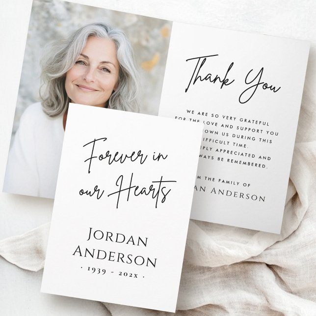 Forever in unseren Herzen Foto Beileid gefaltet Dankeskarte (Forever in our hearts photo sympathy folded thank you card)