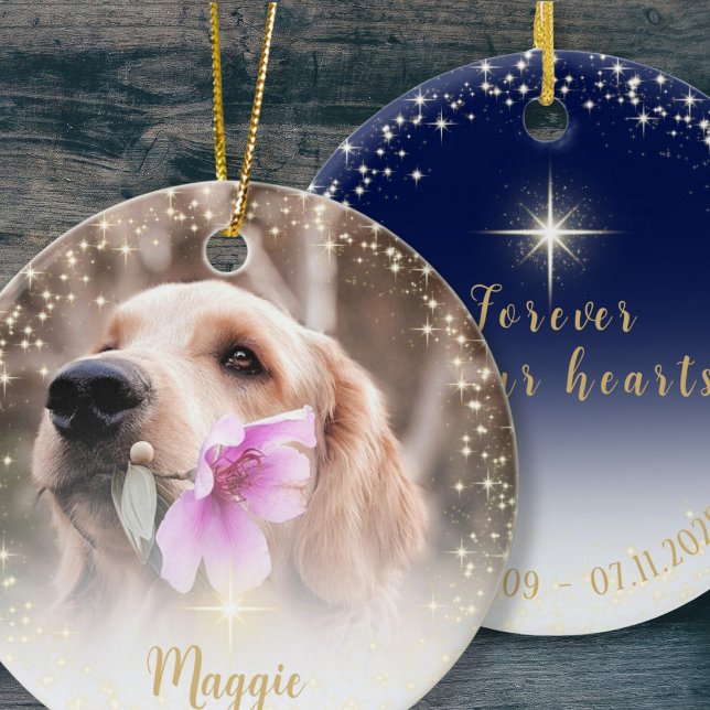 Forever in unseren Herzen Foto Keramik Ornament (Front and back custom photo/text Ceramic Ornament.)