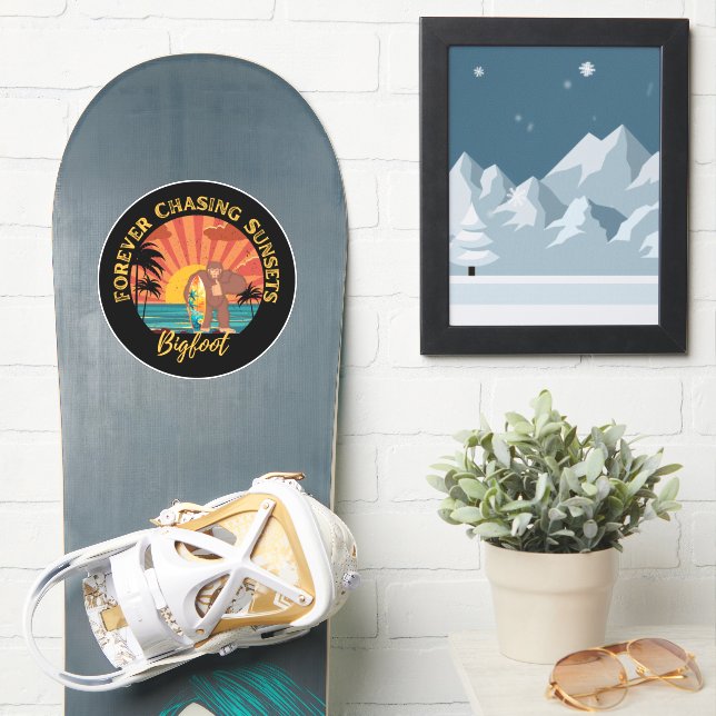 Forever Jagd Sonnenuntergänge Bigfoot Surfen Schwa Aufkleber (Snowboard)
