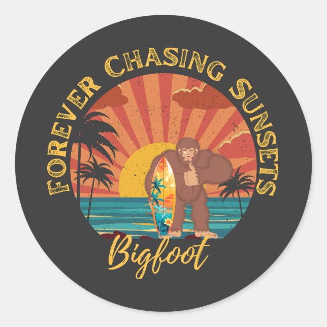 Forever Jagd Sonnenuntergänge Bigfoot Surfen Schwa Runder Aufkleber (Vorderseite)