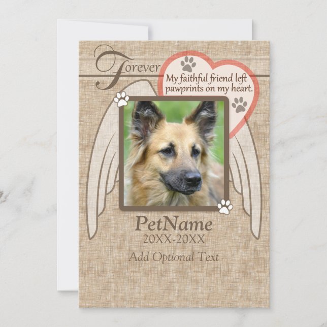 Forever Love Angel Wings Pet Beileid Custom Karte (Vorderseite)