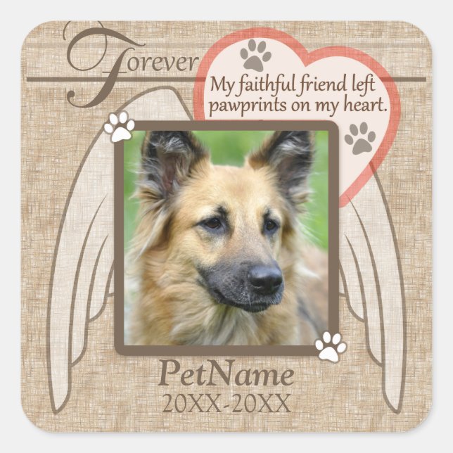 Forever Love Angel Wings Pet Beileid Custom Quadratischer Aufkleber (Vorderseite)