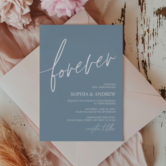 Forever Love Dusty Blue Minimalistisch Wedding Einladung (Von Creator hochgeladen)