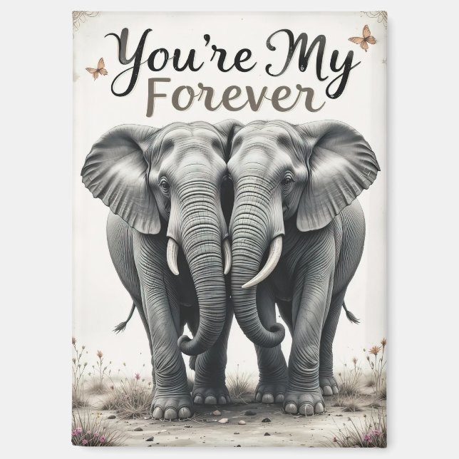 Forever Love Elephants Wildlife Art Magnet (Vorderseite)