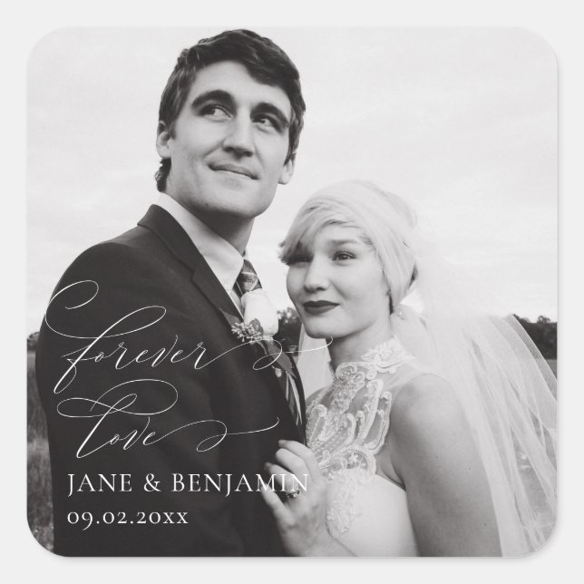 Forever Love Foto Gastgeschenk Hochzeit Quadratischer Aufkleber (Vorderseite)