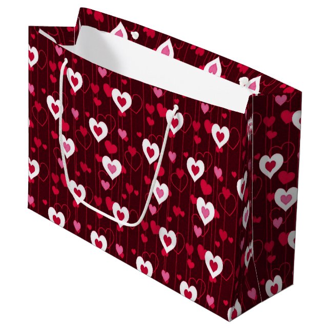 Forever Love Red Hearts Große Geschenktüte (Vorderseite Schrägansicht)