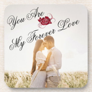 Forever Love Rote Rose Elegantes Foto Hard Plastic Getränkeuntersetzer