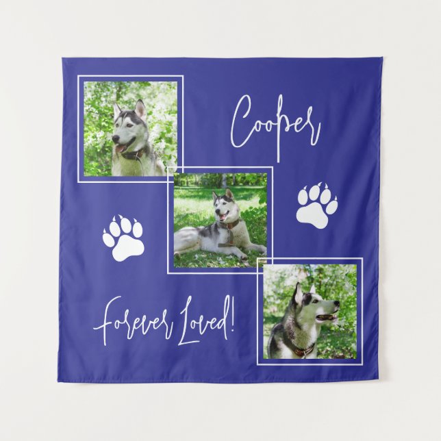 Forever Loved Blue Dog Memorial Foto Collage Wandteppich (Vorderseite)